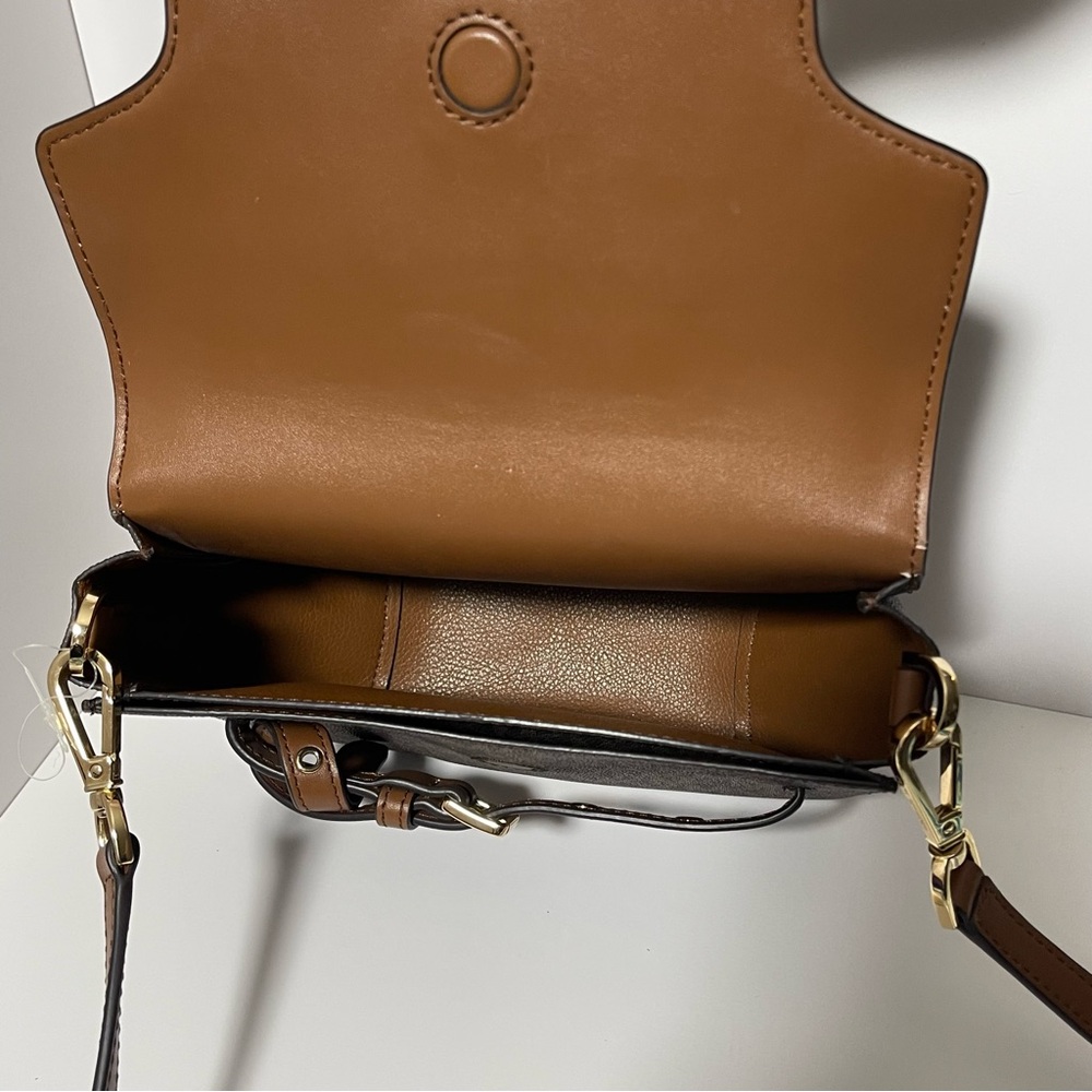 Michael Kors Emilia Saddle Flap Mk Signature Brown Small Monogram Leather - Picture 11 of 11